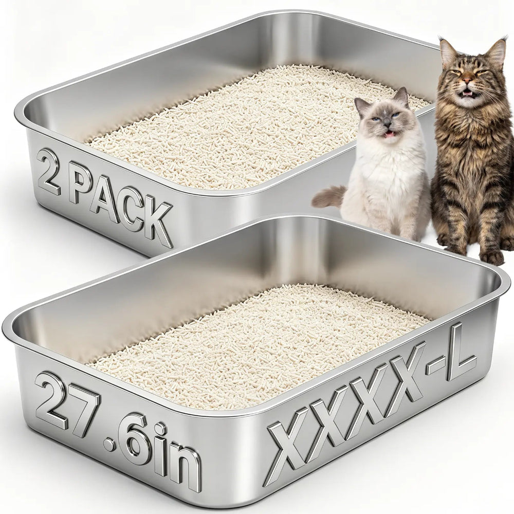 Vacqueen Stainless Steel High-Sided Cat Litter Box, Giant - 27.6-in, 2 counts