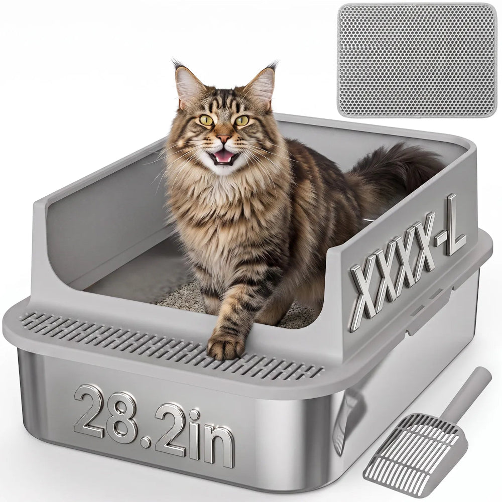 Extra large semi-enclosed stainless steel cat litter box for large cats