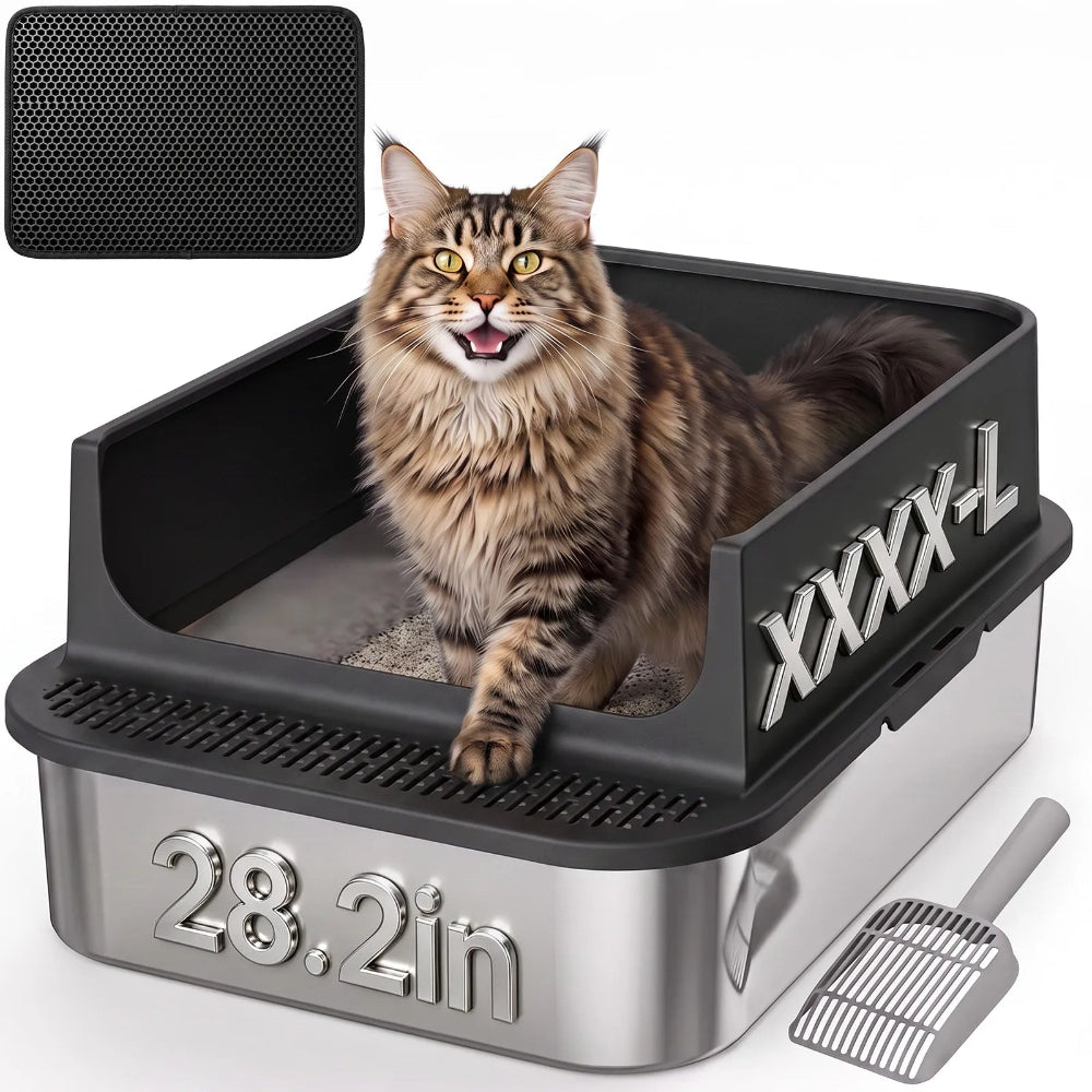 Extra large semi-enclosed stainless steel cat litter box for large cats