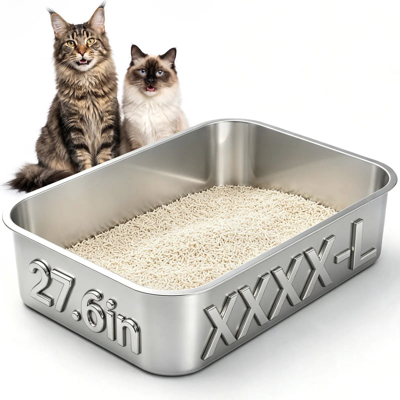 Vacqueen Stainless Steel High-Sided Cat Litter Box, Giant - 27.6-in