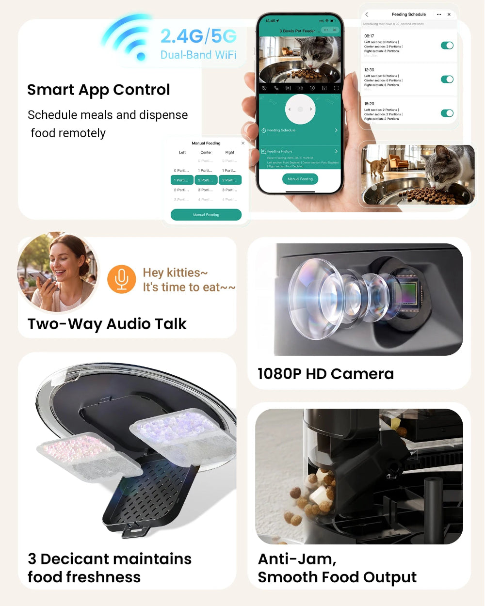 Vacqueen camera feeder features dual-band WiFi app control and anti-jam dispensing