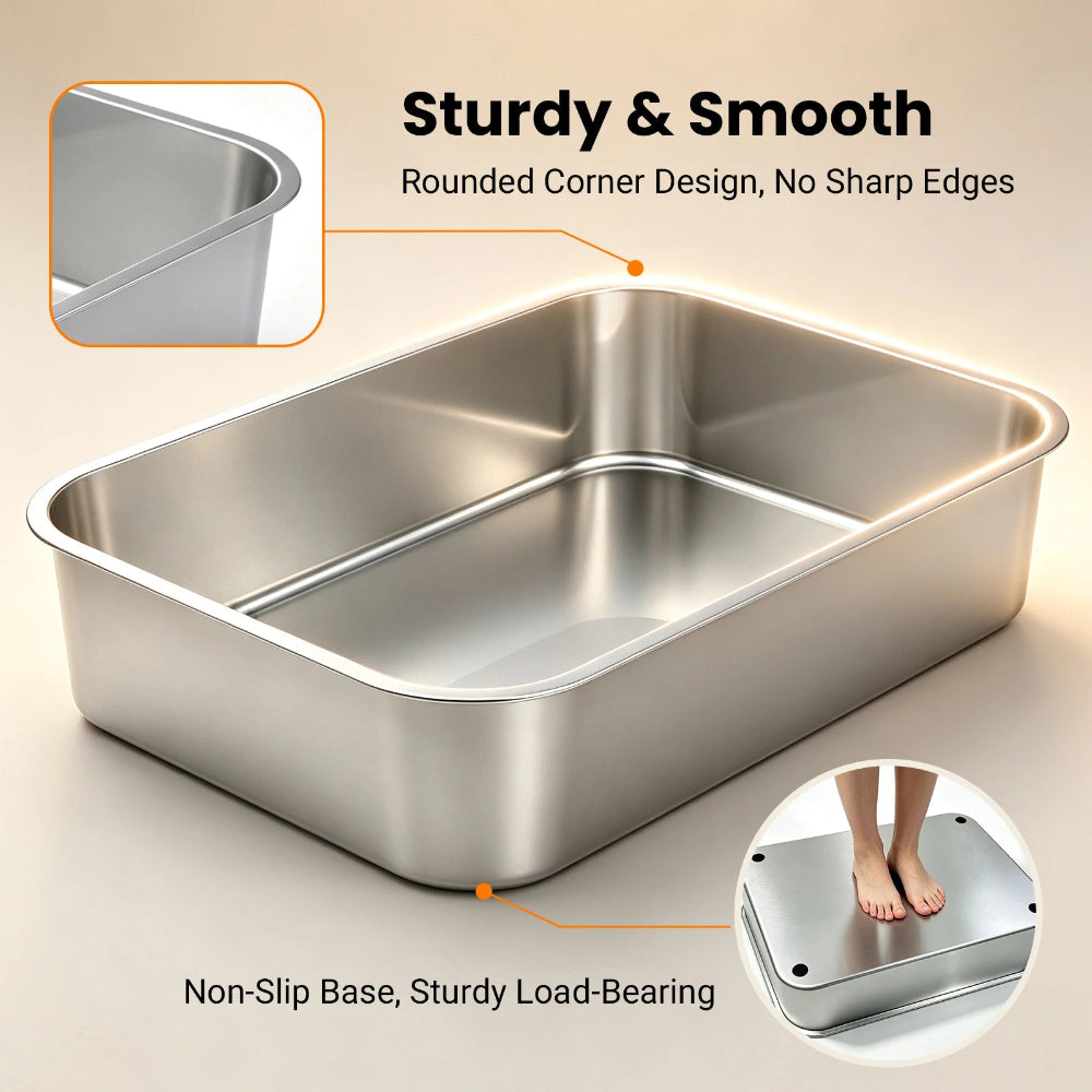 Stainless steel cat litter box with smooth rounded corners