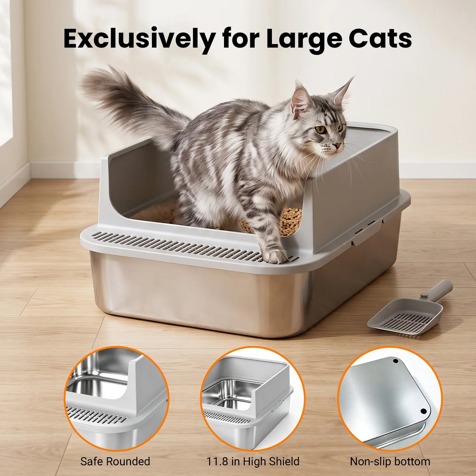 High sided semi-enclosed litter box for large cats