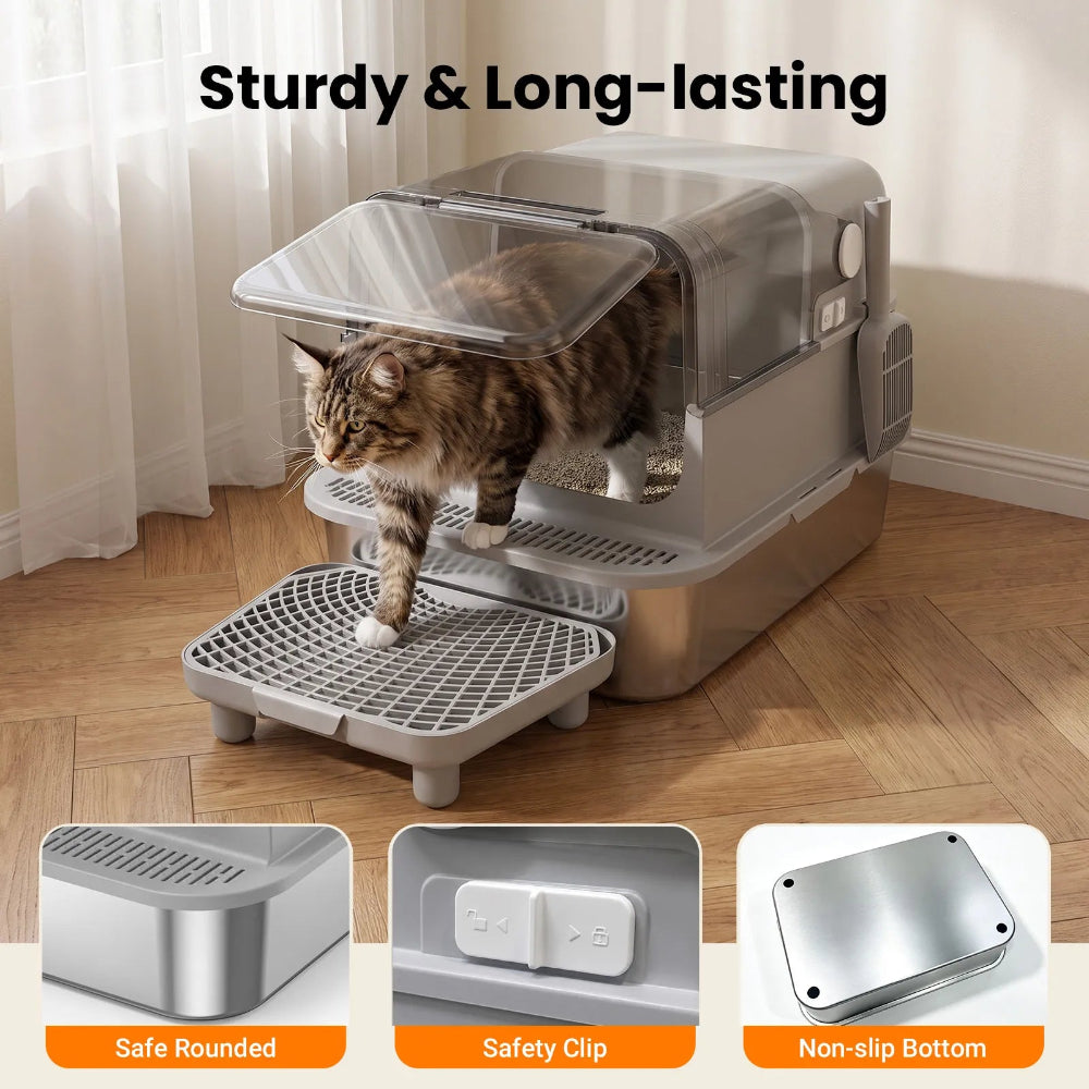 Cat litter box with litter filtering pedal and litter mat