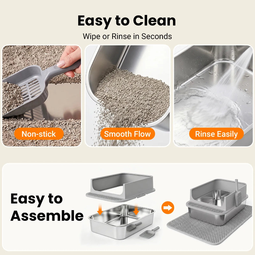 Easy clean removable stainless steel cat litter box
