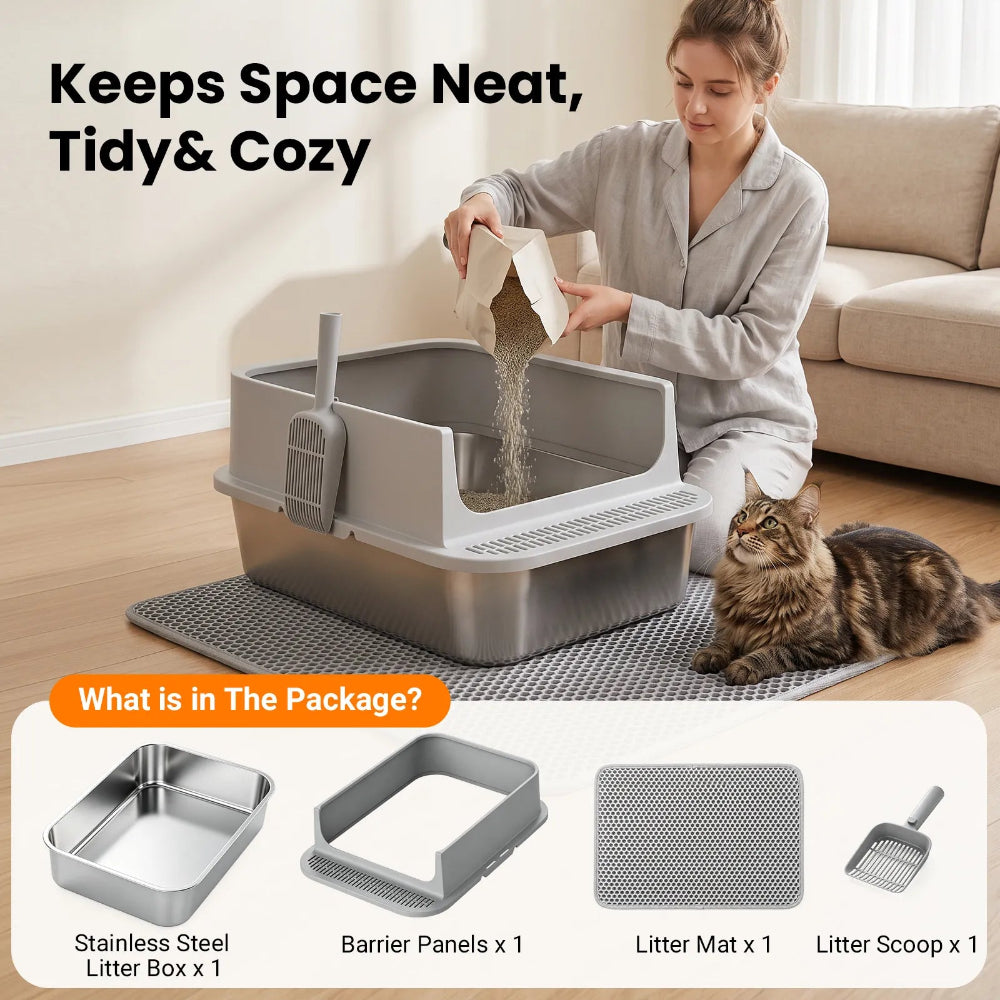 Vacqueen cat litter box with litter mat and litter scoop