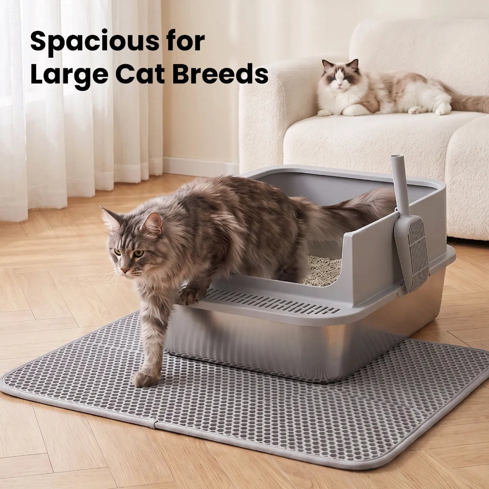 Extra large semi-enclosed stainless steel cat litter box for large cats