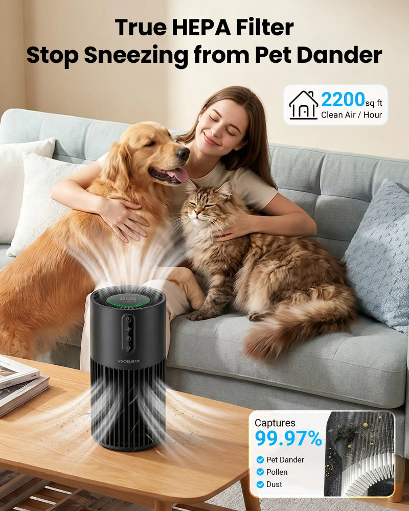 Vacqueen Y1 Smart Air Purifier for Pet Homes — Up to 2,200 ft², Wi-Fi & Alexa